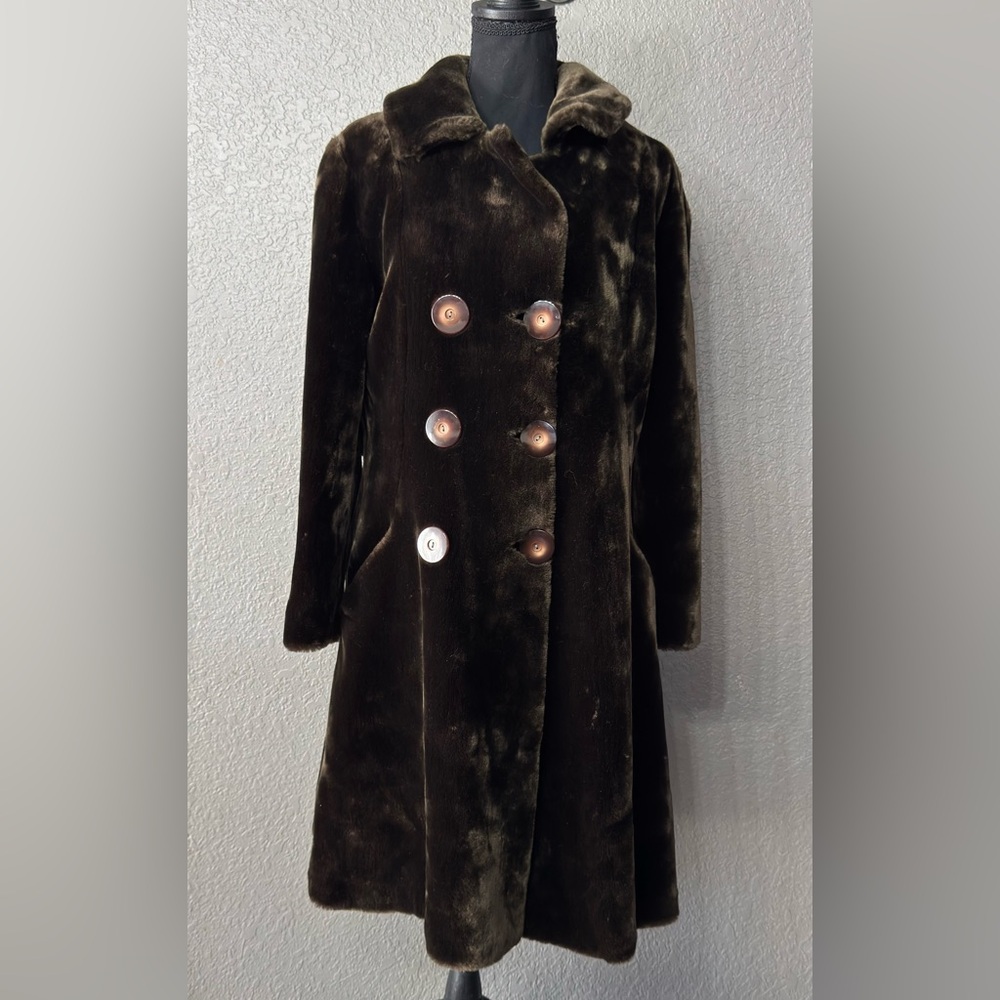 Winkelmans Vintage Woman’s Sz M Brown Faux Fur Sheered Long Trench Coat Jacket